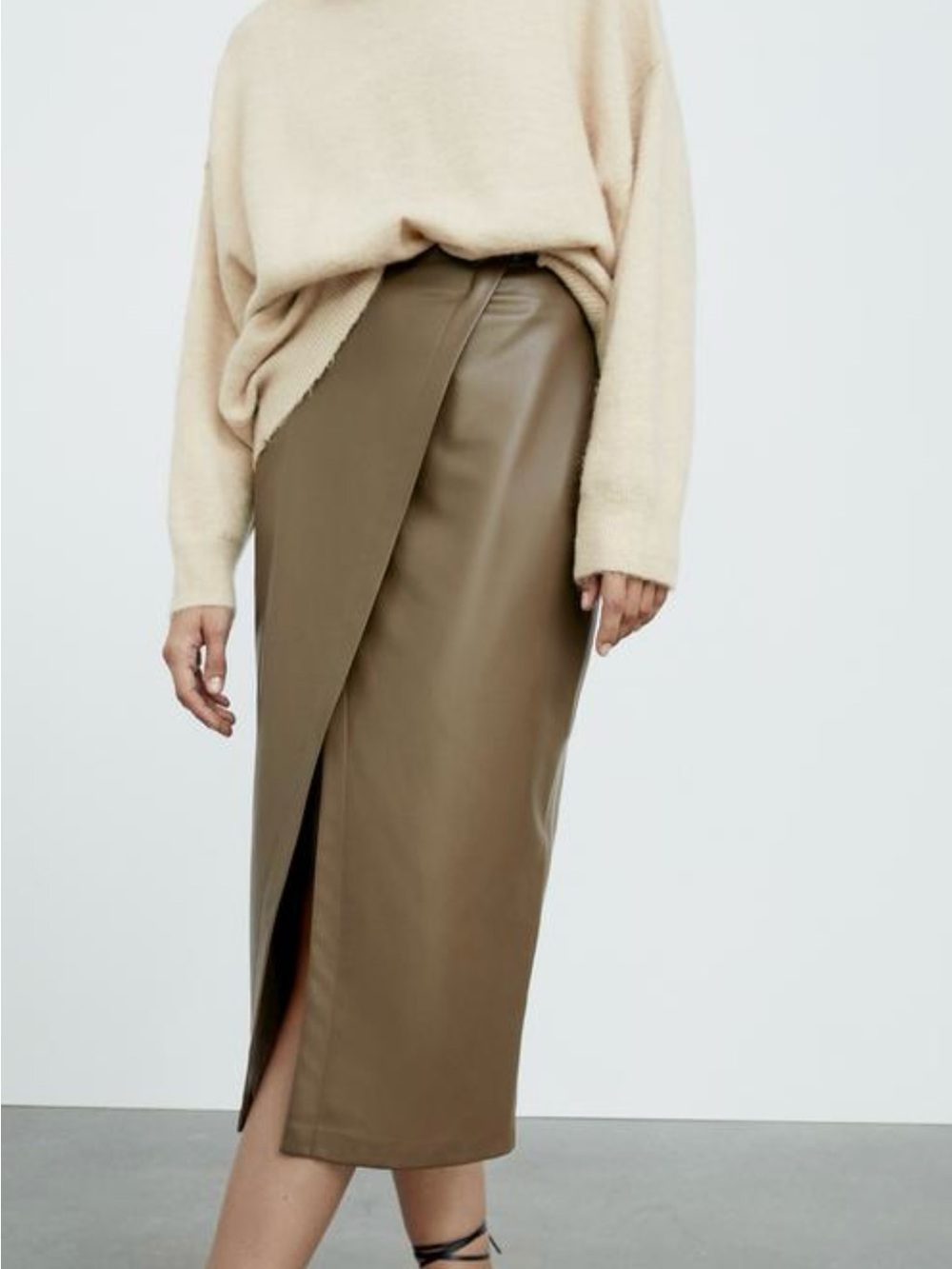 Zara Faux Leather Wrap Midi Skirt
